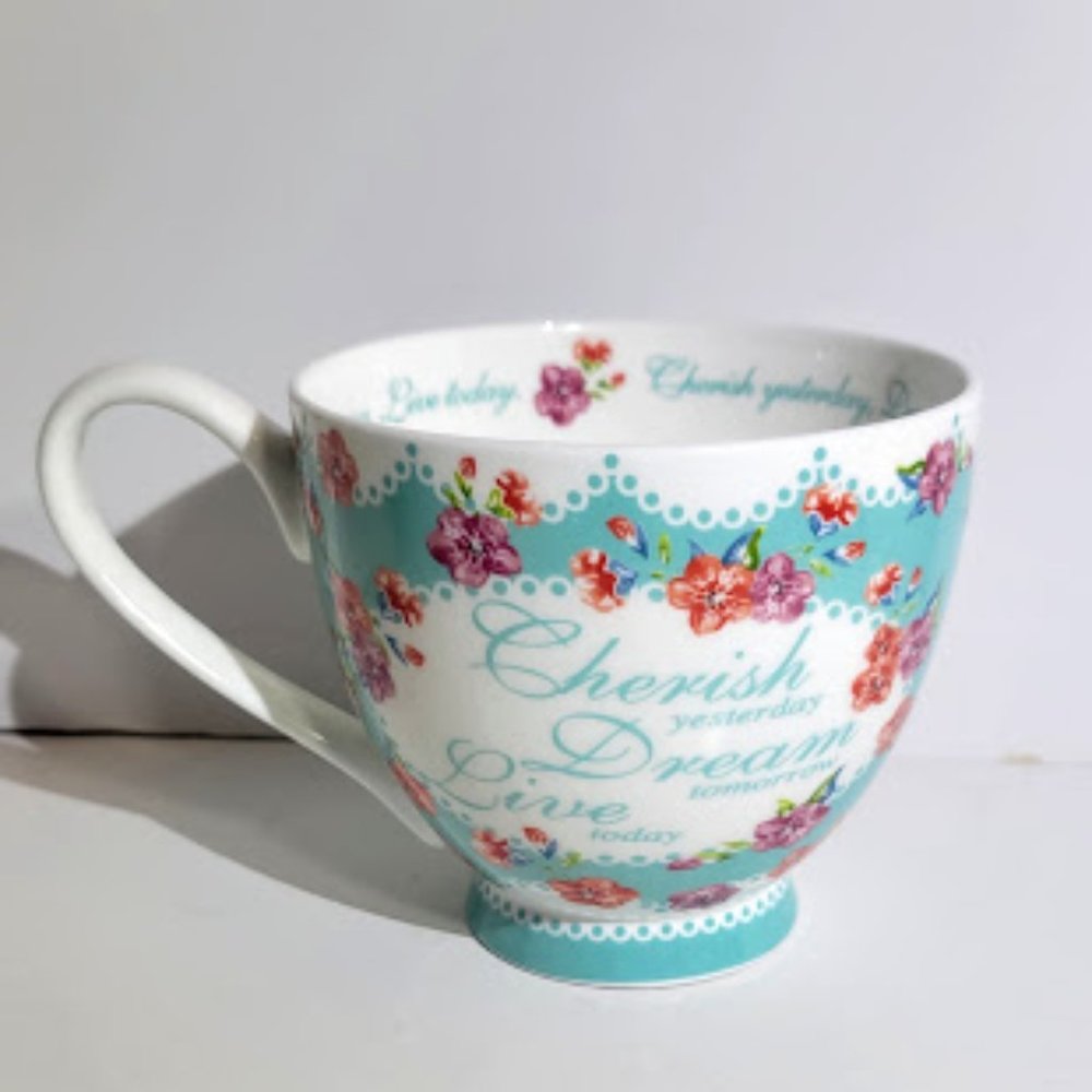 PORTABELLO BY INSPIRE BONE CHINA COFFEE/TEA MUG "CHERISH YESTERDAY…" ENGLAND
